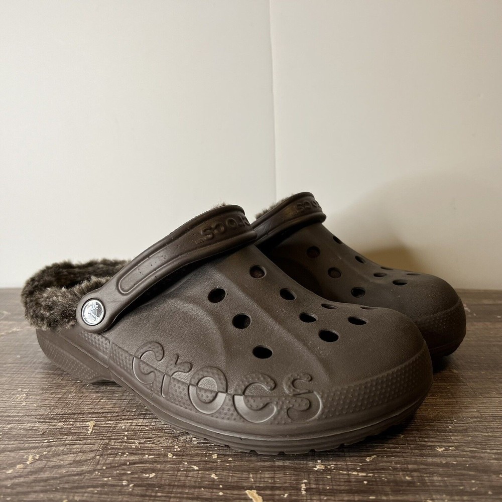 Crocs  Shoes Blitzen Warm Plush Fleece Lined Slides Clog Brown Women 8 Mens 6